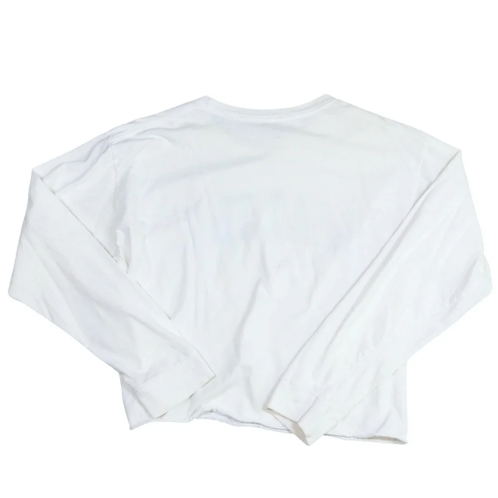 J Galt Malibu Graphic Long Sleeve Tee Women One Size White Cotton Boxy Cropped - Picture 2 of 10